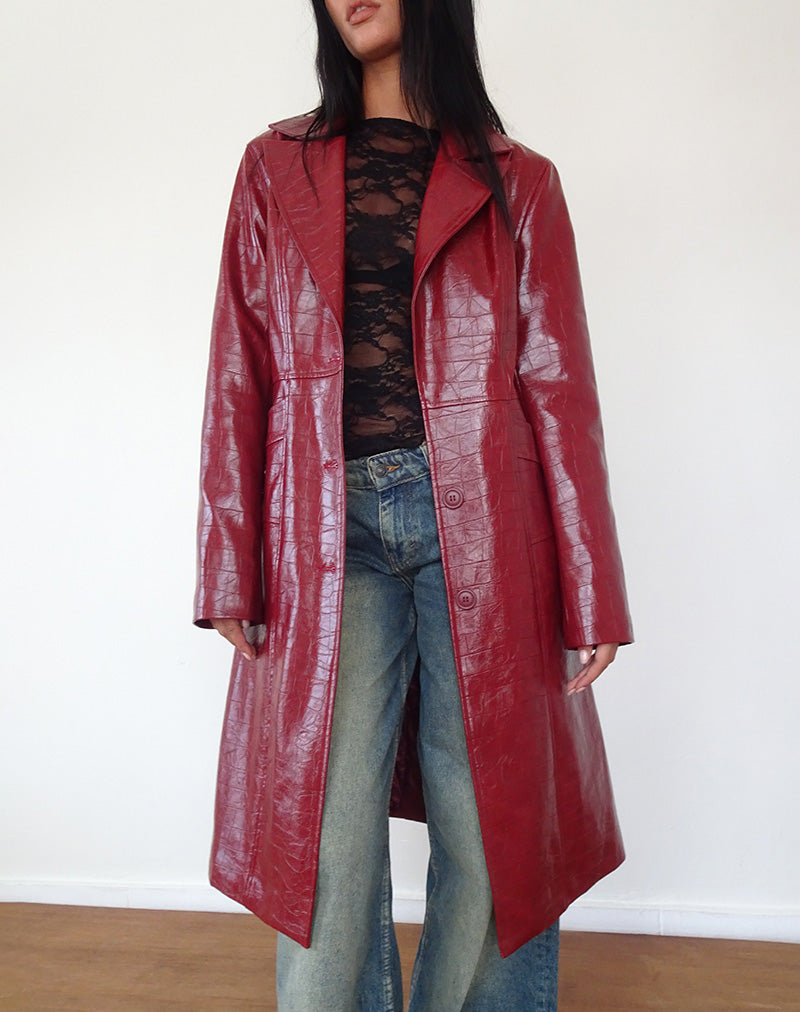 Abigail Mantel in Mat PU Croc Bourgondië