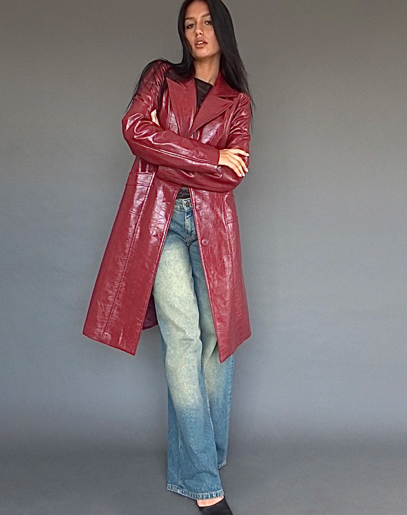 Abigail Mantel in Mat PU Croc Bourgondië