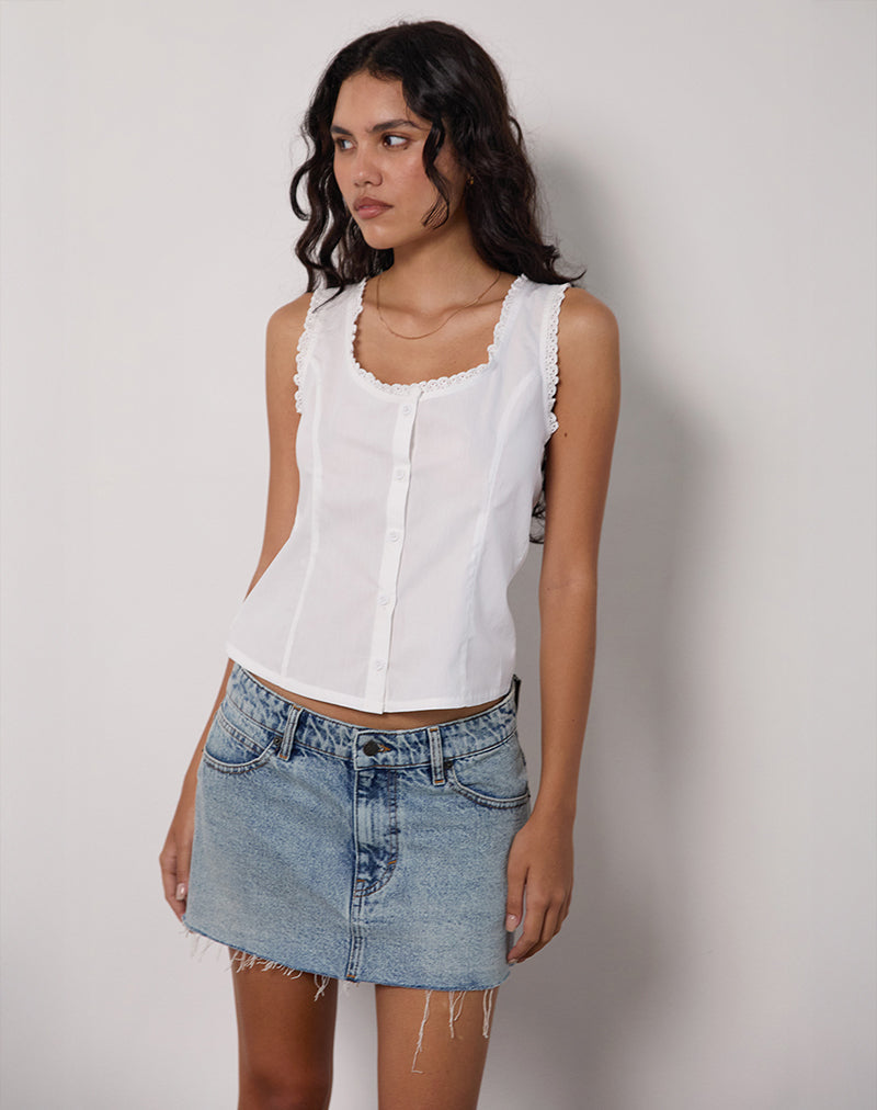 Gronita Top in Popeline Wit met Broderie Biezen