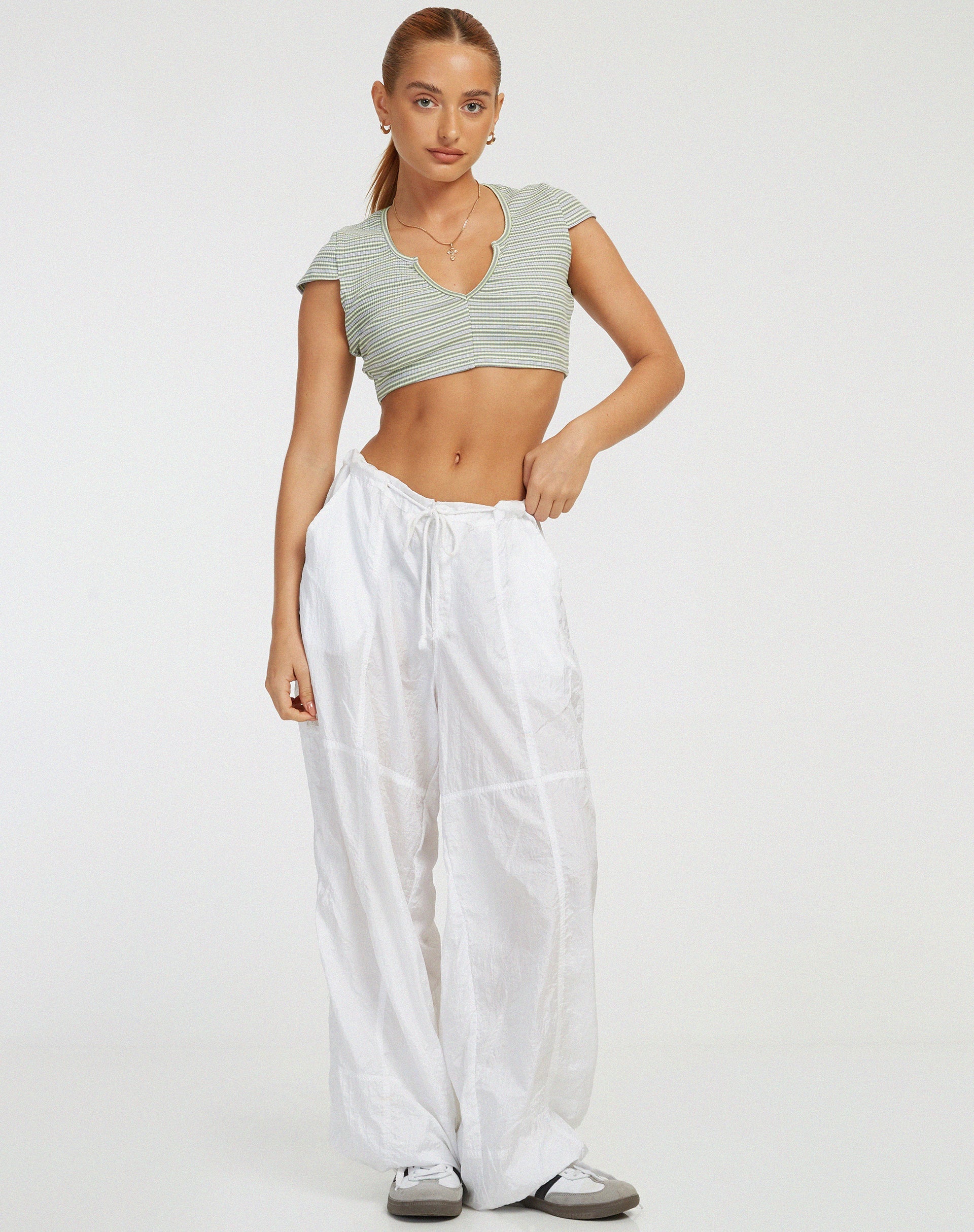 Afbeelding van Guanna Crop Top in Stripe Rib Green en Grey