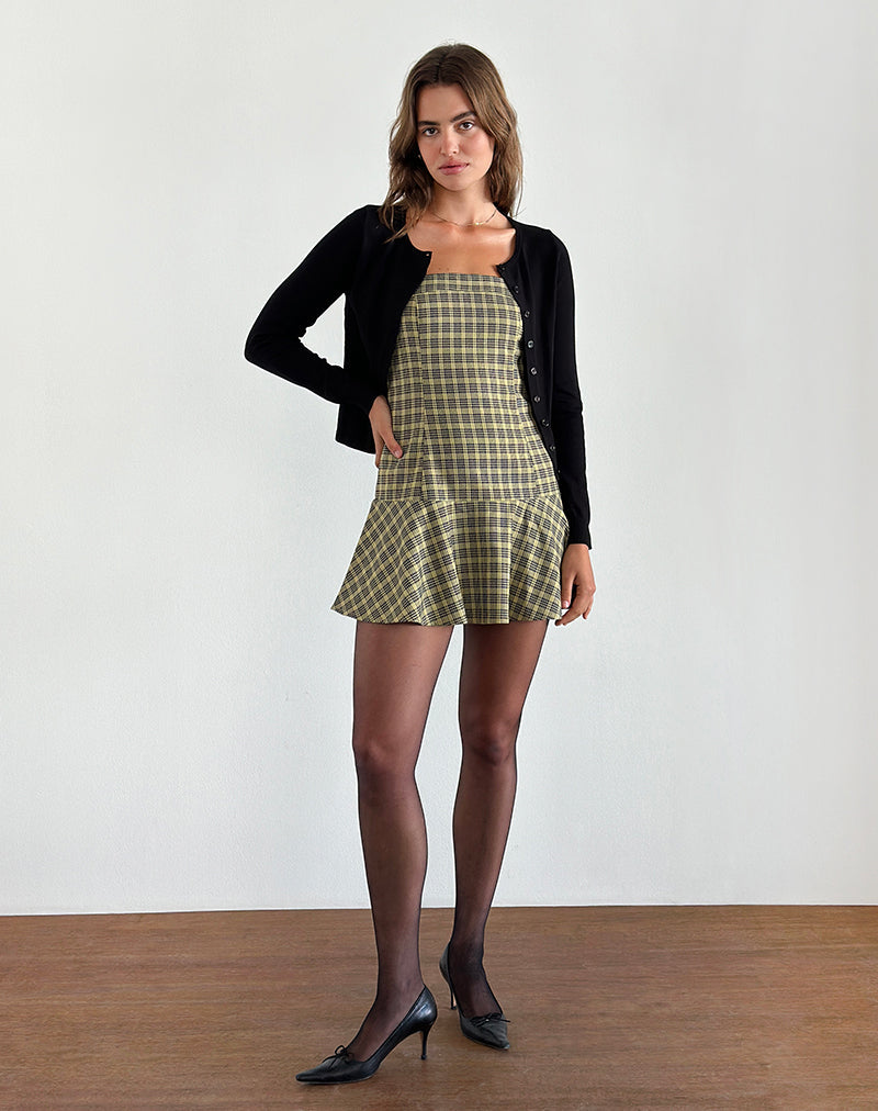 Afbeelding van Hadia Bandeau Mini Dress in Check Yellow