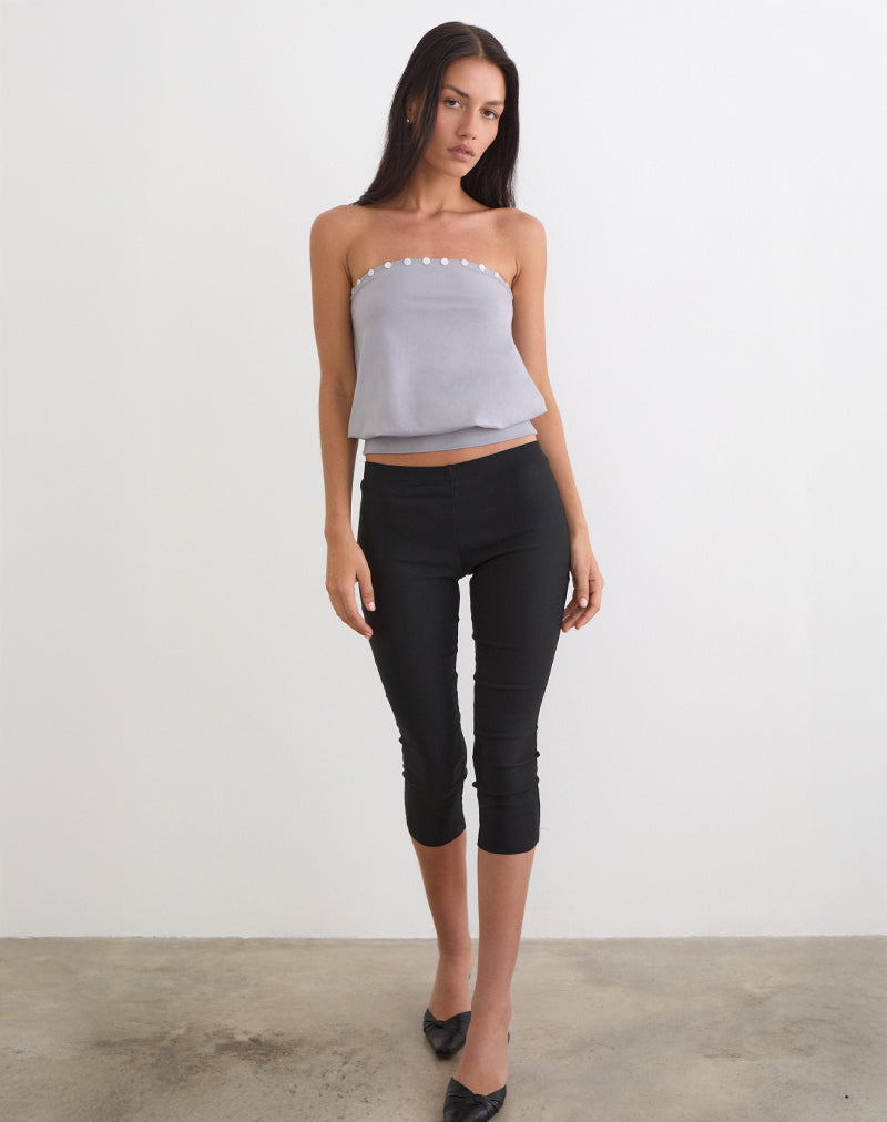 Hagar Top in lila grijs met parelmoeren knoopjes