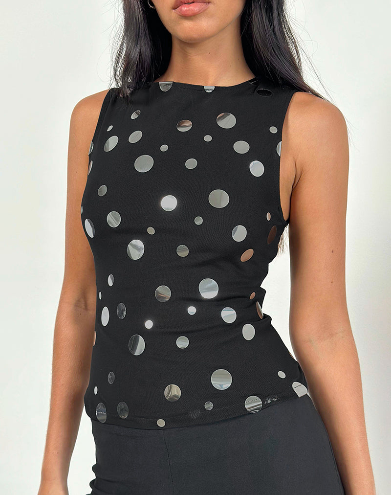 Afbeelding van Hala Top in Zwart met Zilver Polka Dot Folie