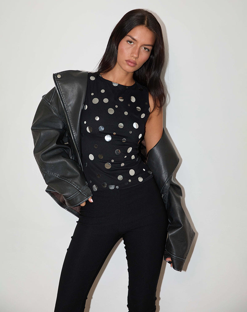 Afbeelding van Hala Top in Zwart met Zilver Polka Dot Folie