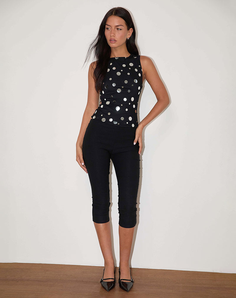 Afbeelding van Hala Top in Zwart met Zilver Polka Dot Folie