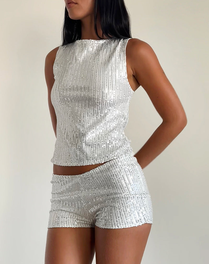 Afbeelding van Hala Top in Zilver Chroom Drape Mini Pailletten