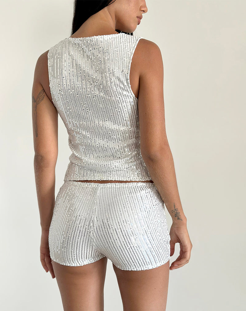 Afbeelding van Hala Top in Zilver Chroom Drape Mini Pailletten