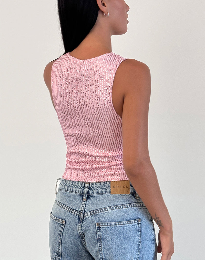 Afbeelding van Hala Vest Top in Roze Mini Pailletten