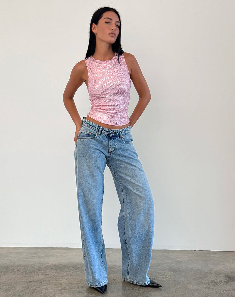 Afbeelding van Hala Vest Top in Roze Mini Pailletten