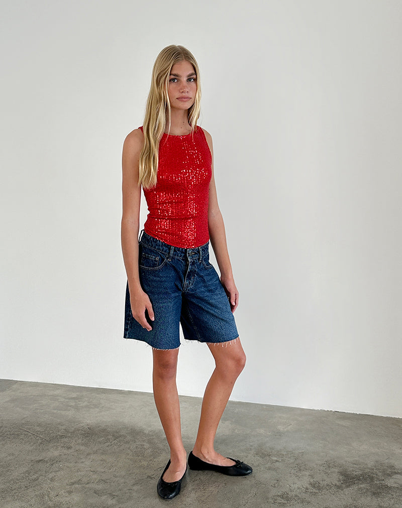Afbeelding van Hala Vest Top in Rood Drape Mini Pailletten
