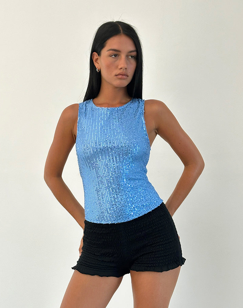 Hala Top in Drape Mini Pailletten Lichtblauw