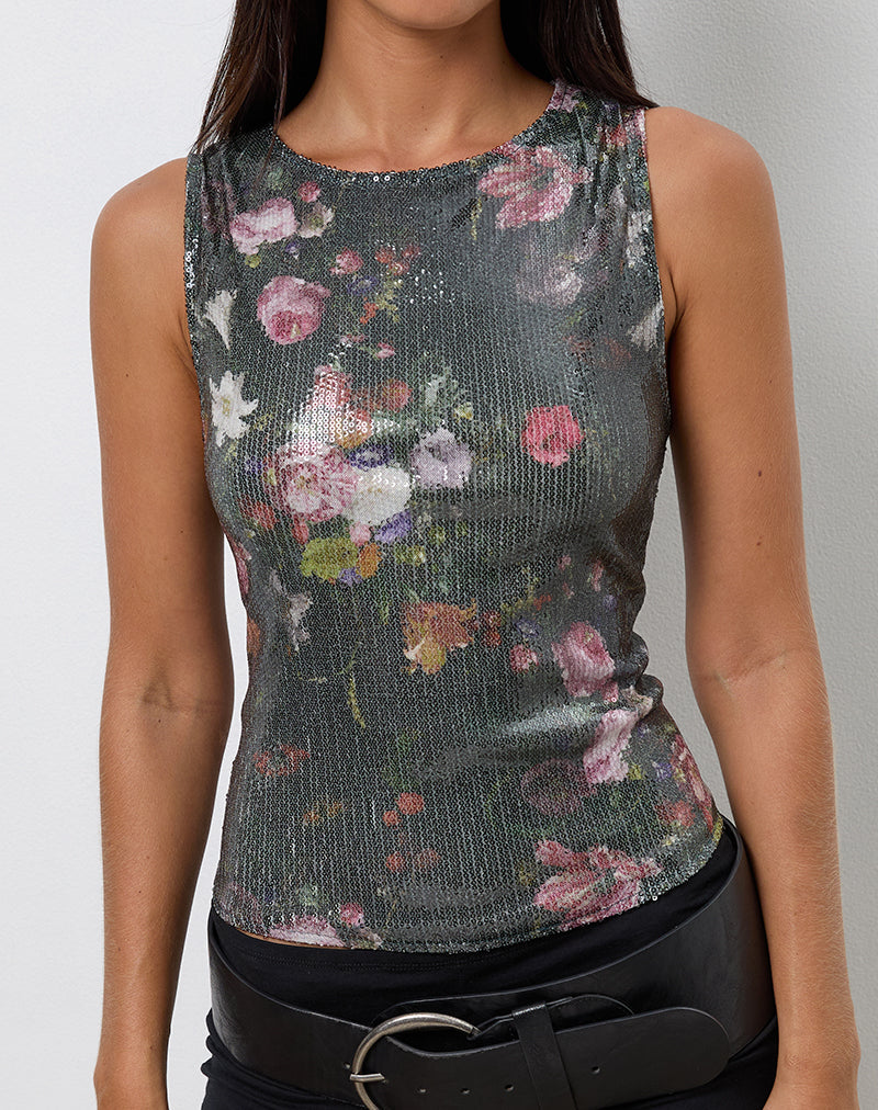 Afbeelding van Hala Vest Top in Pailletten Vintage Bloem