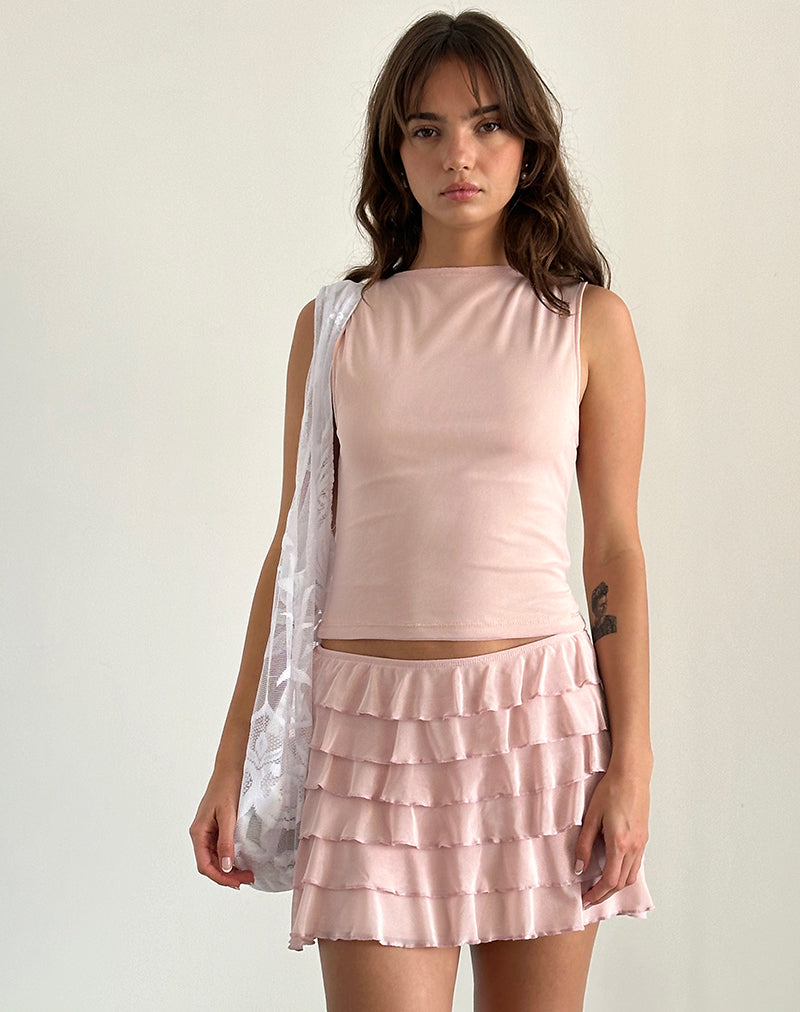 Hala Mouwloze Top in Peach Skin Mesh