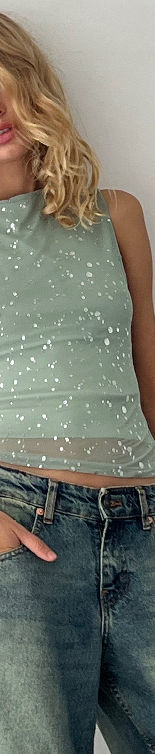 Afbeelding van Hala Vest Top in Mint met Zilverfolie