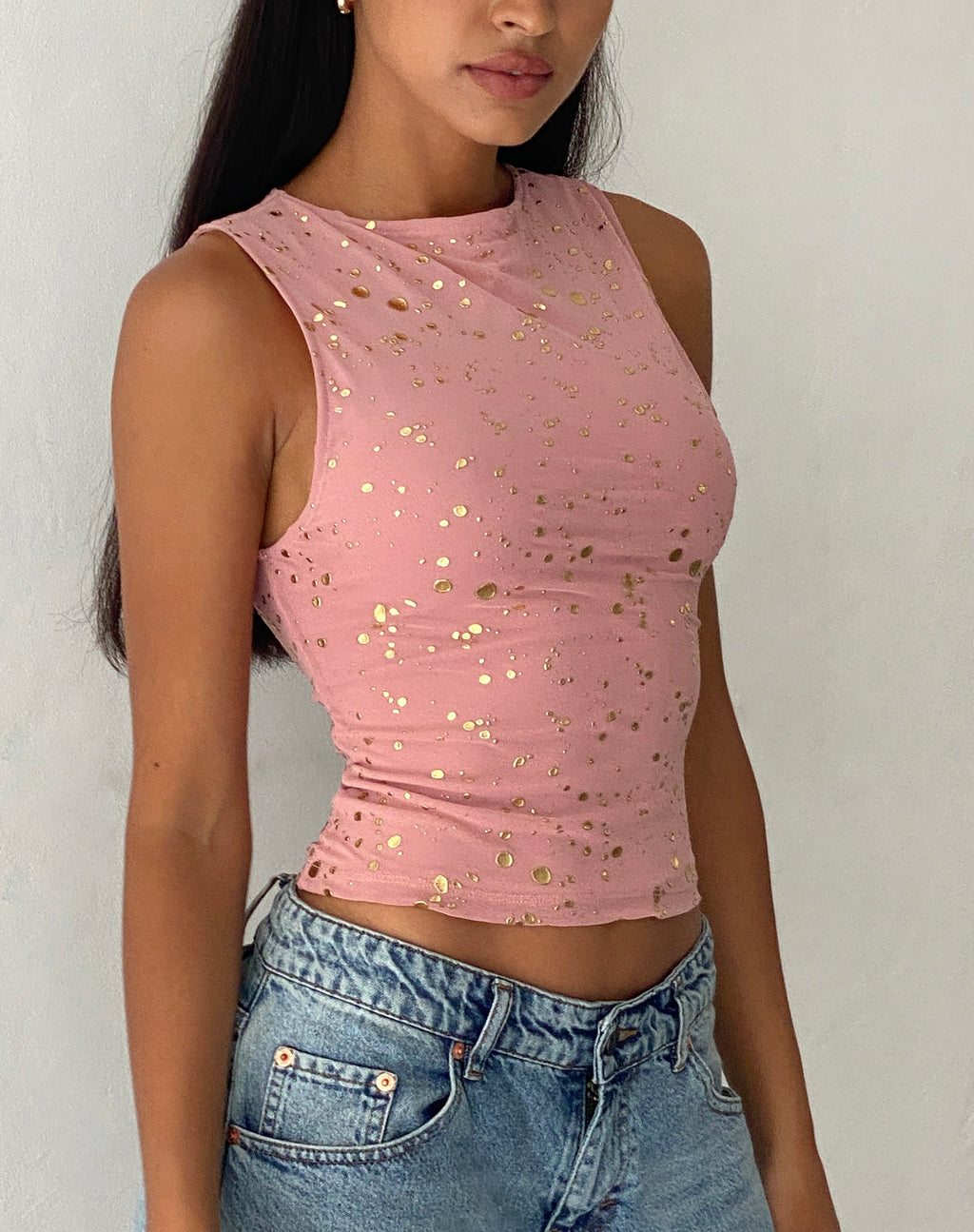 Hala Vest Top in Roze met Roségoudfolie