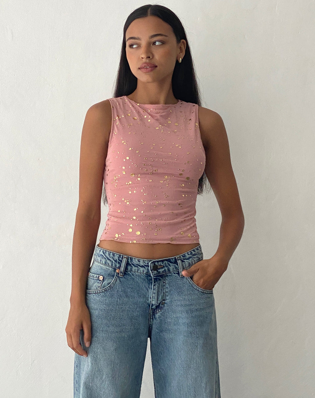 Hala Vest Top in Roze met Roségoudfolie