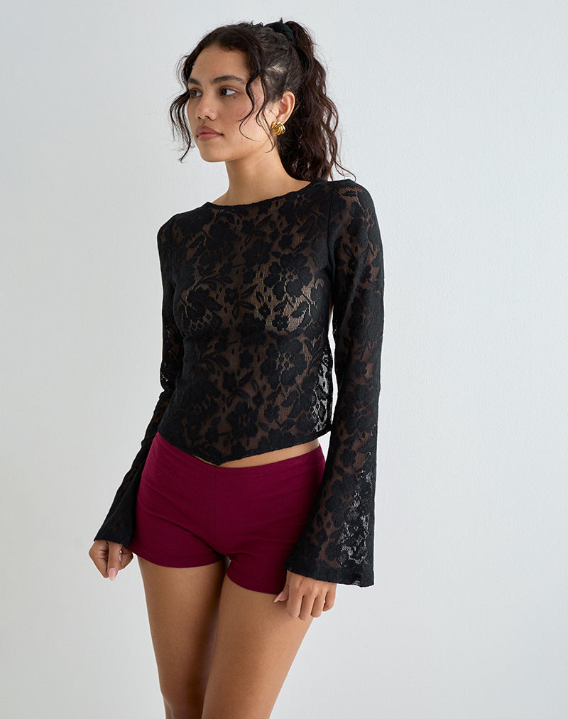 Halfi Top met lange mouwen in Hibiscus Crochet Lace Zwart