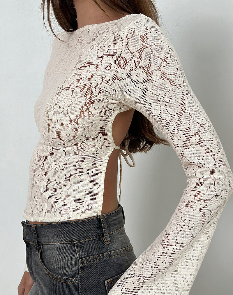 Halfi Top met lange mouwen in Hibiscus Crochet Lace Ivory