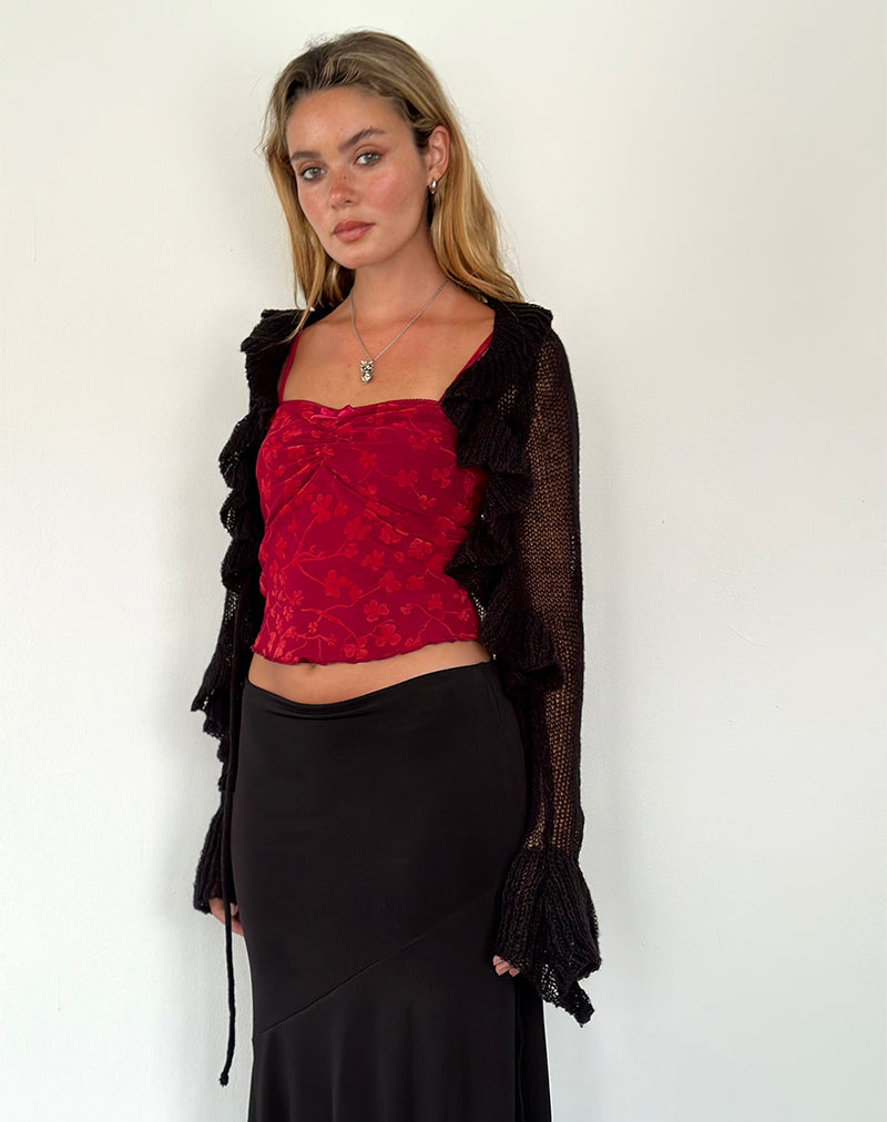 Hali Cami Top in Grunge Floral Flock Rood