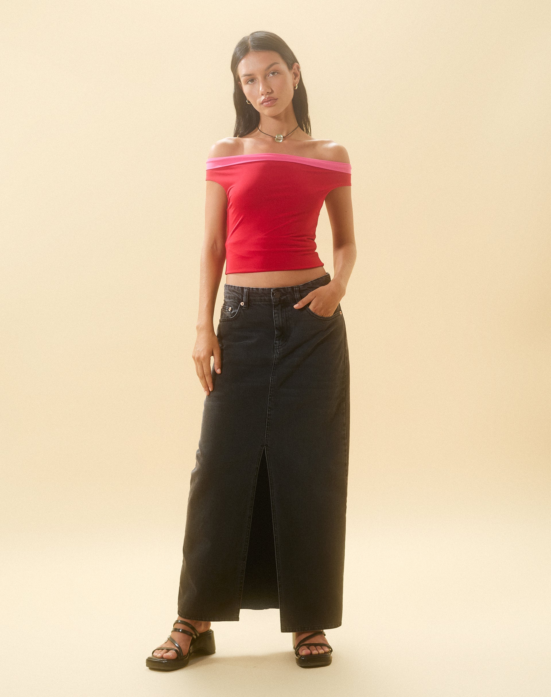 Afbeelding van Halle Bardot Top in Rood Roze