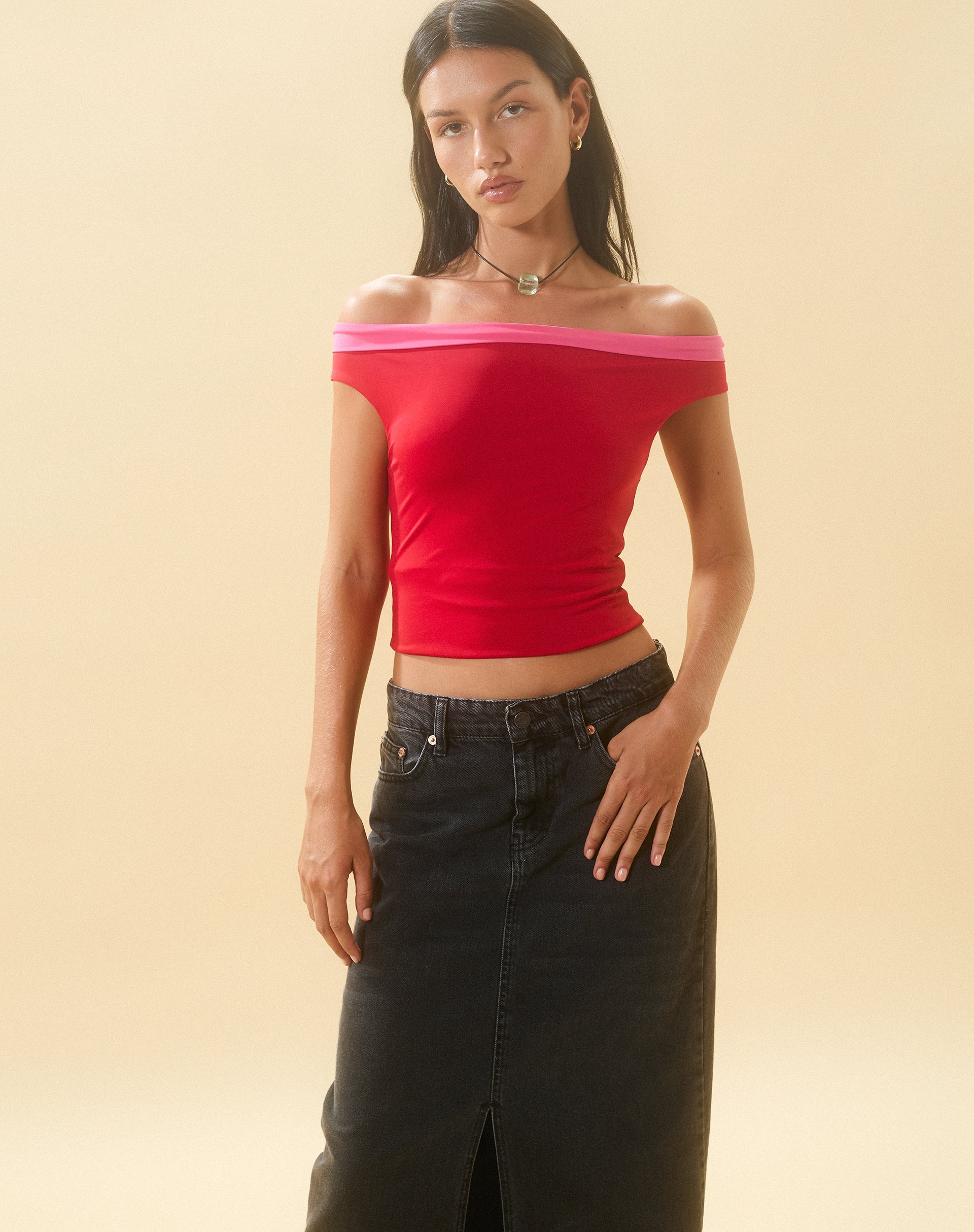 Afbeelding van Halle Bardot Top in Rood Roze