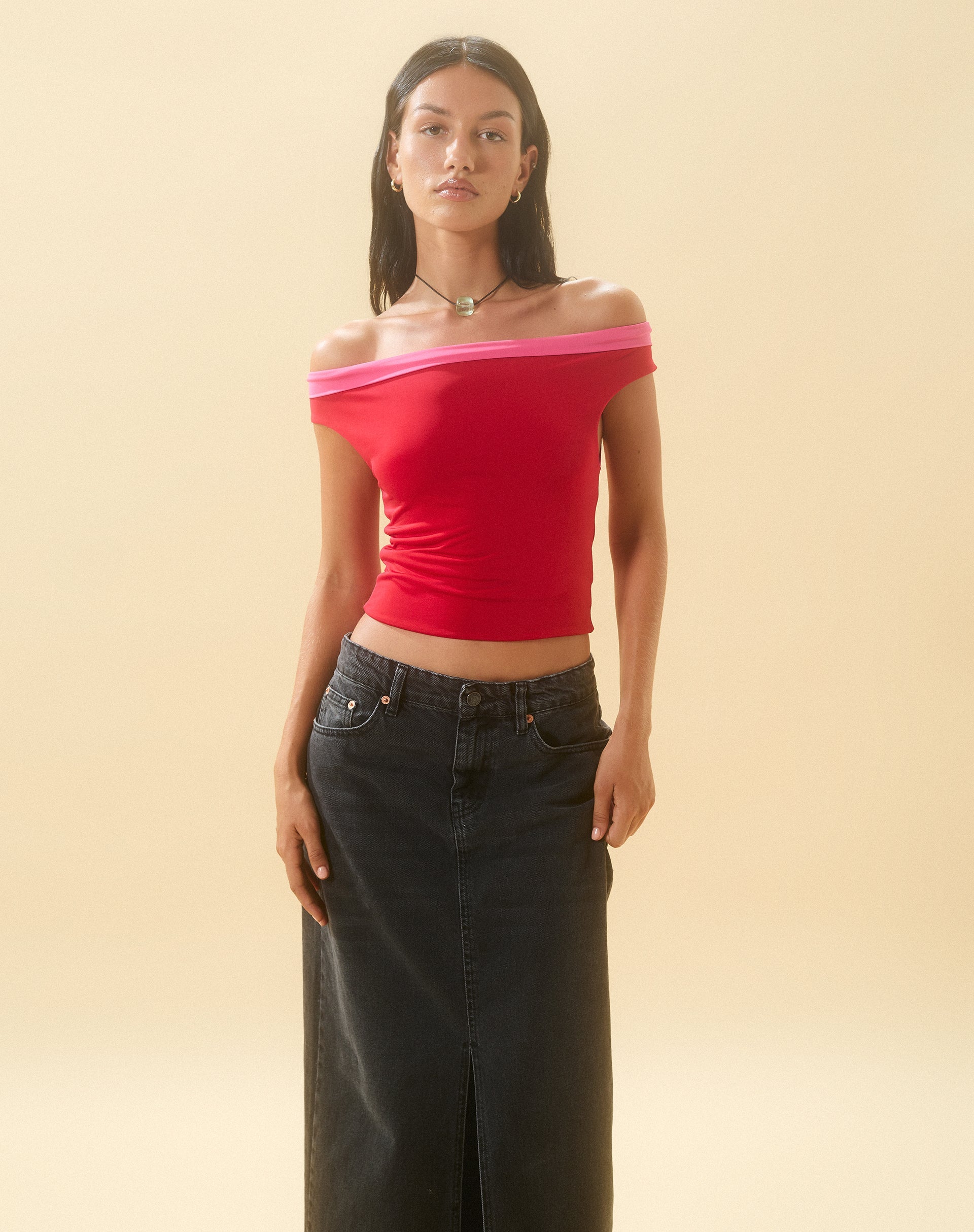 Afbeelding van Halle Bardot Top in Rood Roze