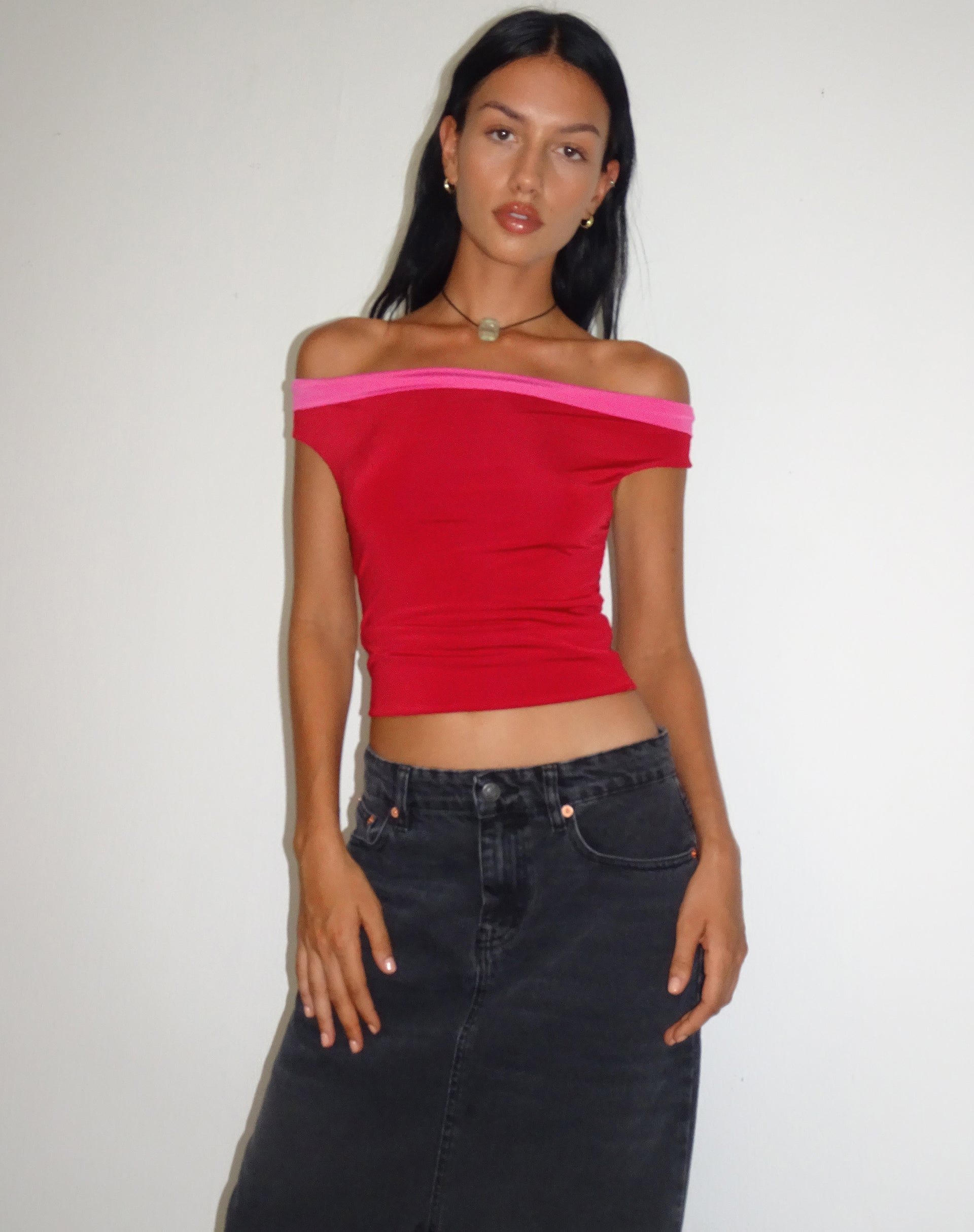 Afbeelding van Halle Bardot Top in Rood Roze