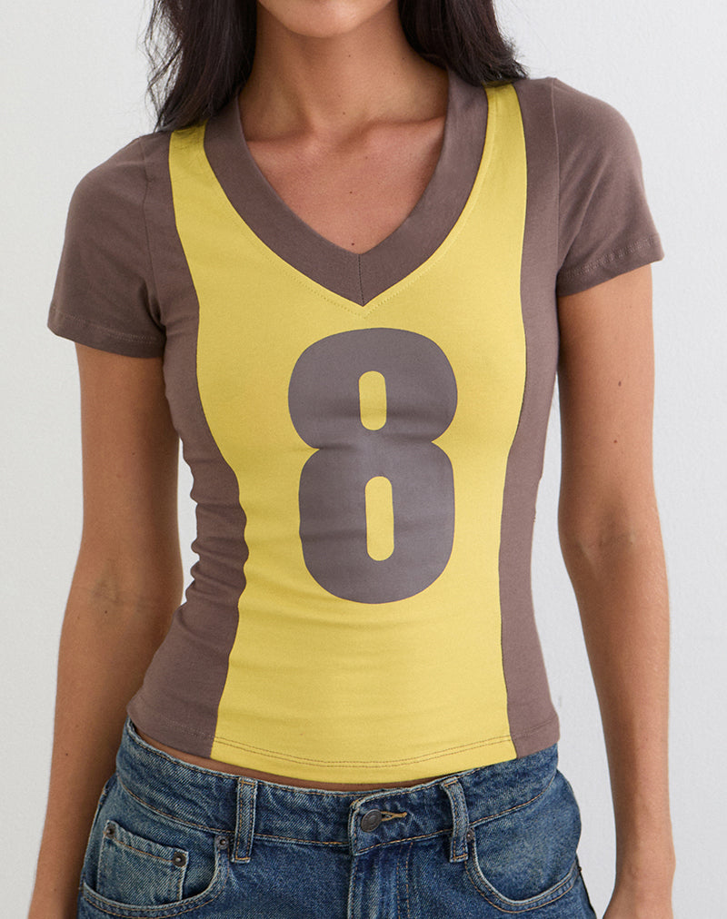 Afbeelding van Haloda V-hals top in Sunflower Coffee Quartz-combinatie