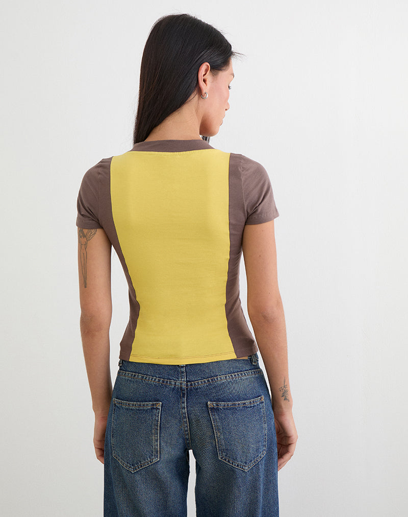 Afbeelding van Haloda V-hals top in Sunflower Coffee Quartz-combinatie