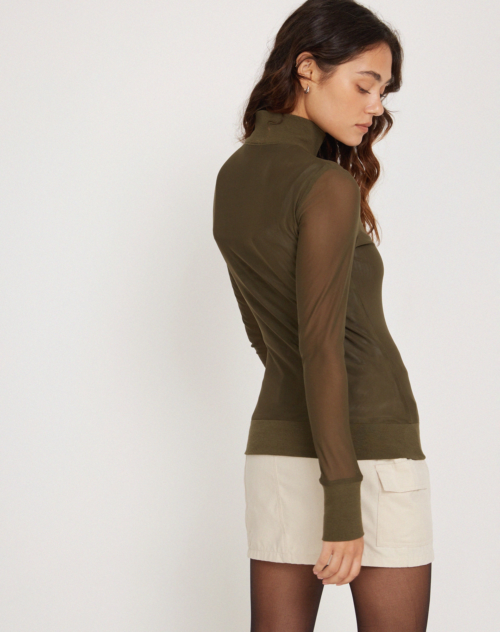beeld van Hanbin Zip Up Trui in Mesh Olive