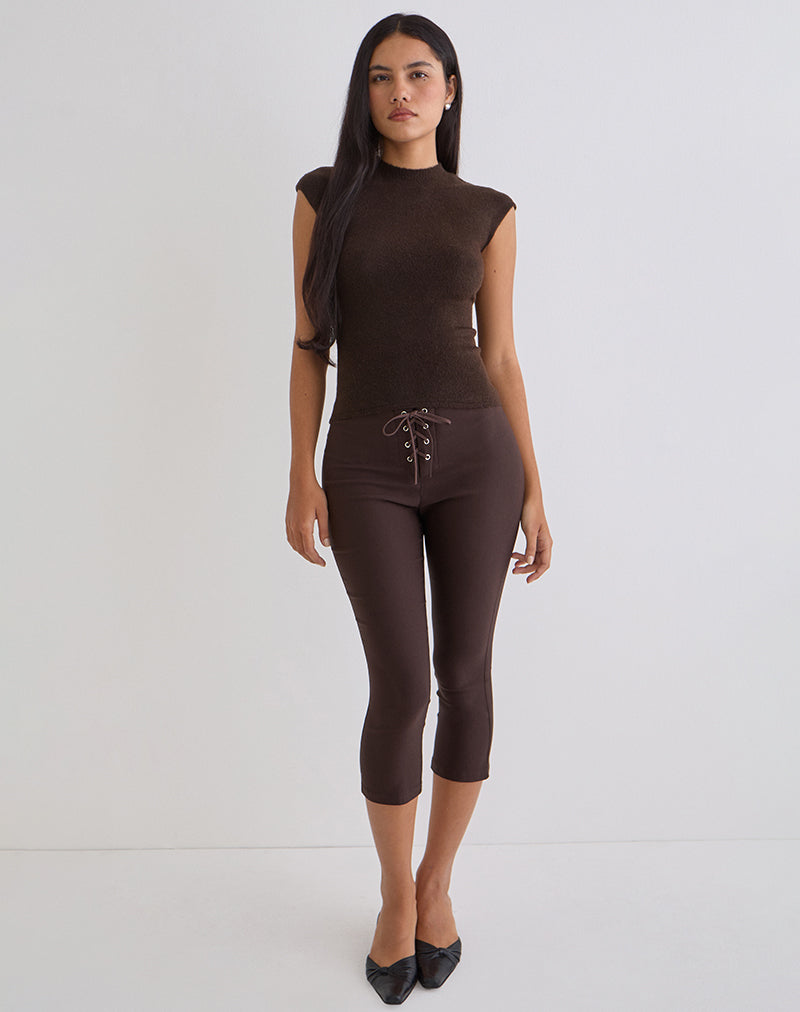 Afbeelding van Aelva Lace Up Capri in Tailoring Dark Brown