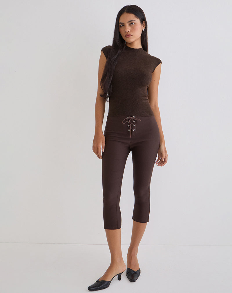 Afbeelding van Aelva Lace Up Capri in Tailoring Dark Brown