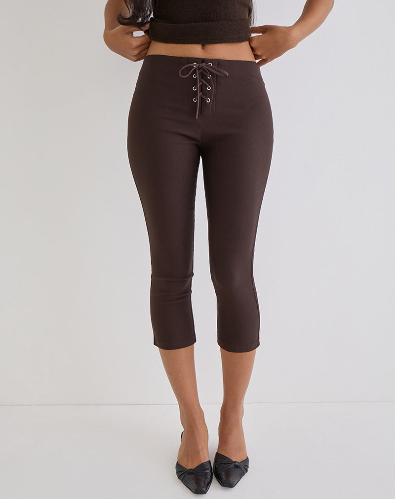 Afbeelding van Aelva Lace Up Capri in Tailoring Dark Brown