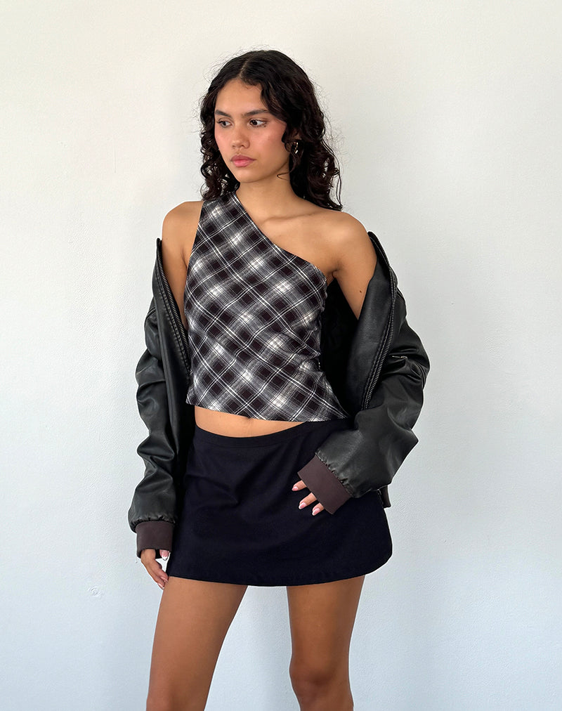 Afbeelding van Harini One Shoulder Top in Zwart Wit Ruitje