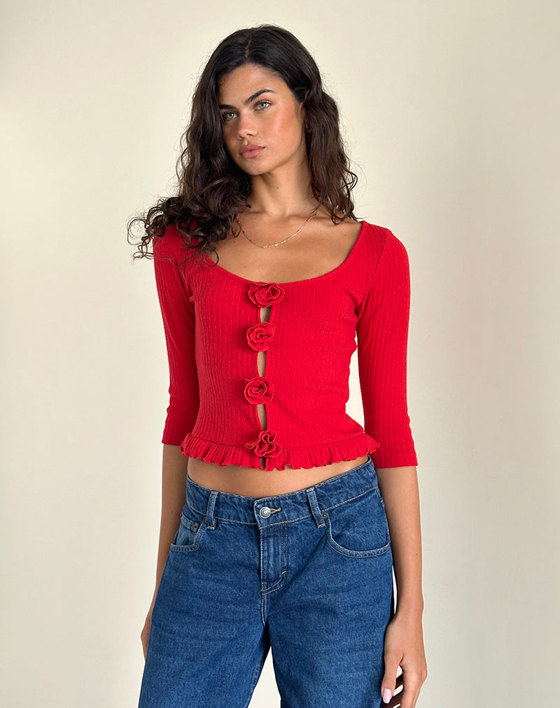 afbeelding van Harpan rozetfront top in rood