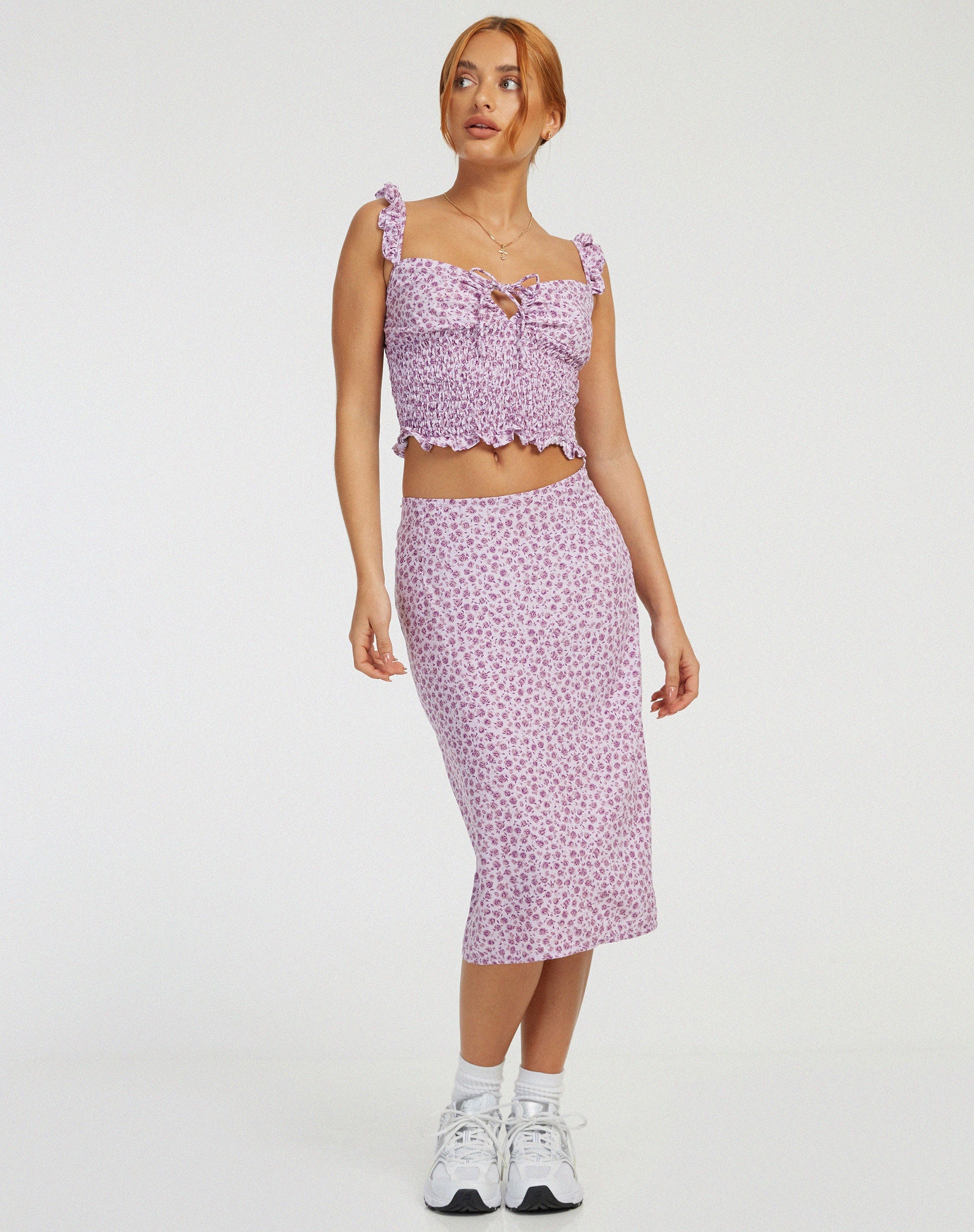Afbeelding van Harriet Midi rok in Ditsy Rose Lila