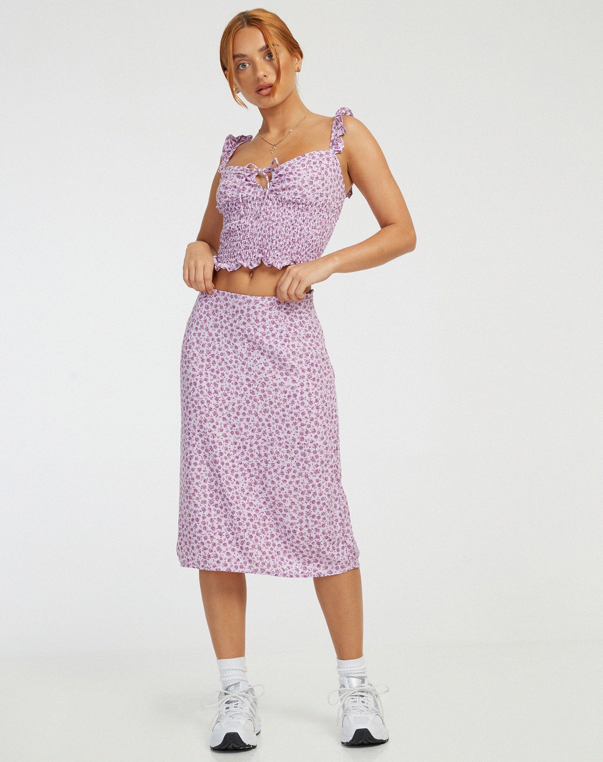Afbeelding van Harriet Midi rok in Ditsy Rose Lila