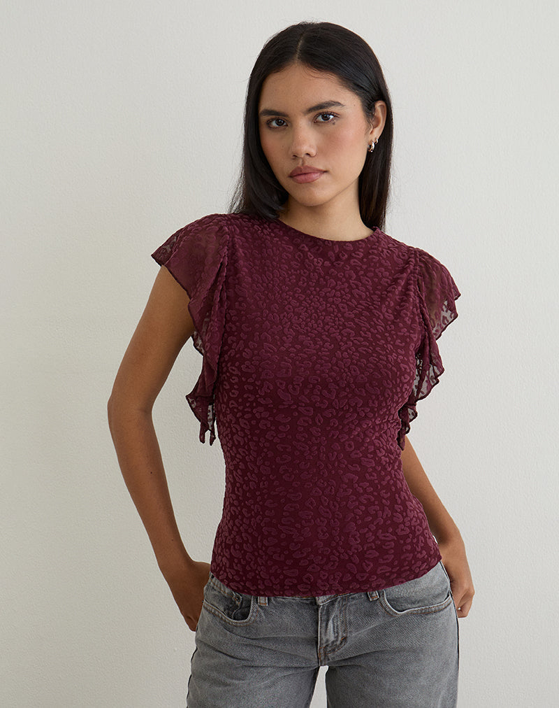 Afbeelding van Harsya Top in Flock Mini Luipaard Plum