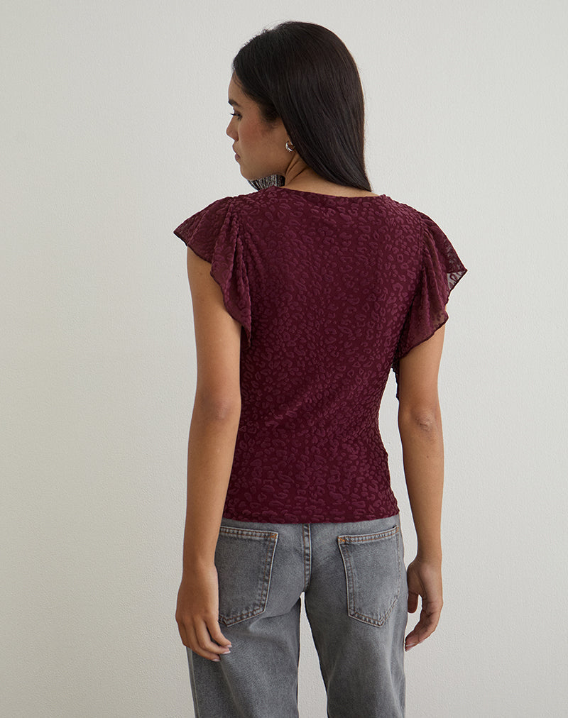 Afbeelding van Harsya Top in Flock Mini Luipaard Plum