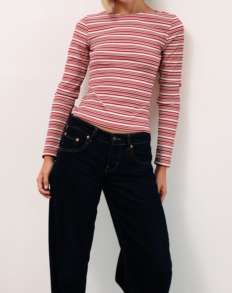 Haruka Top in Streep Rood en Wit
