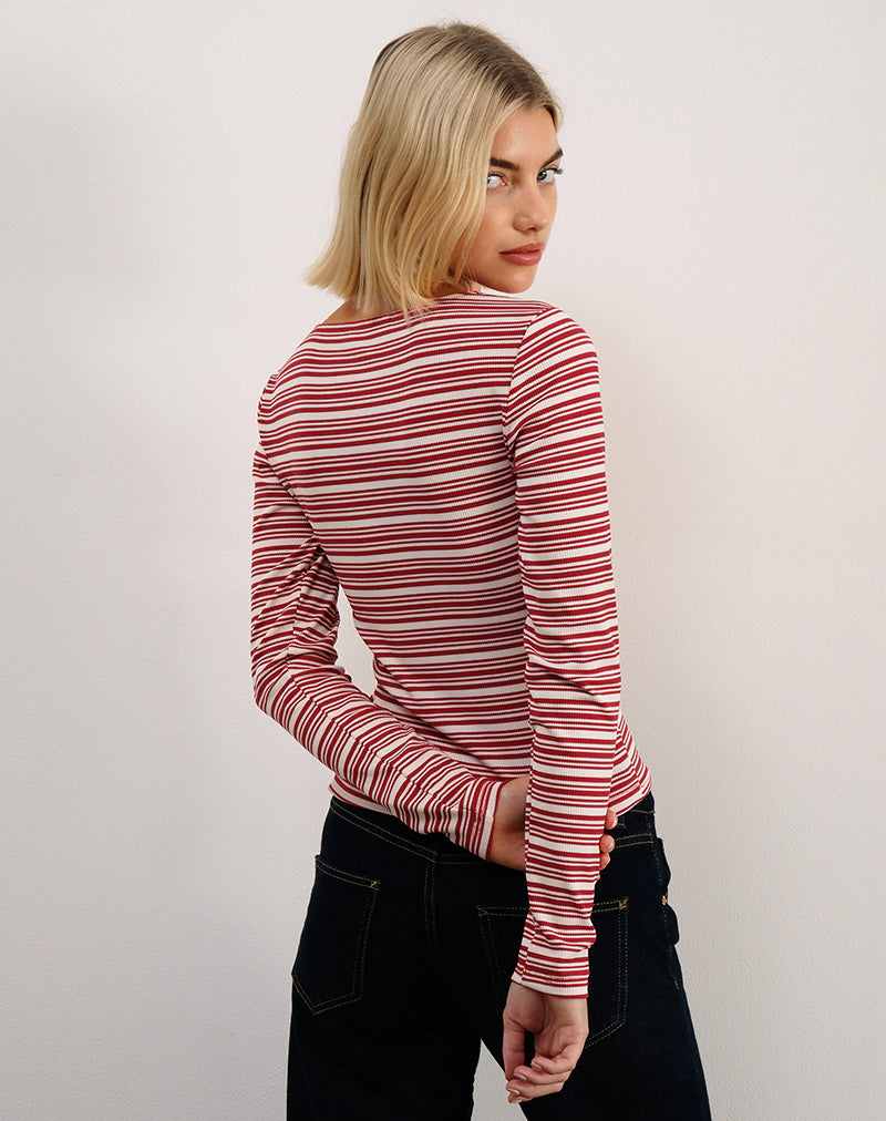 Haruka Top in Streep Rood en Wit