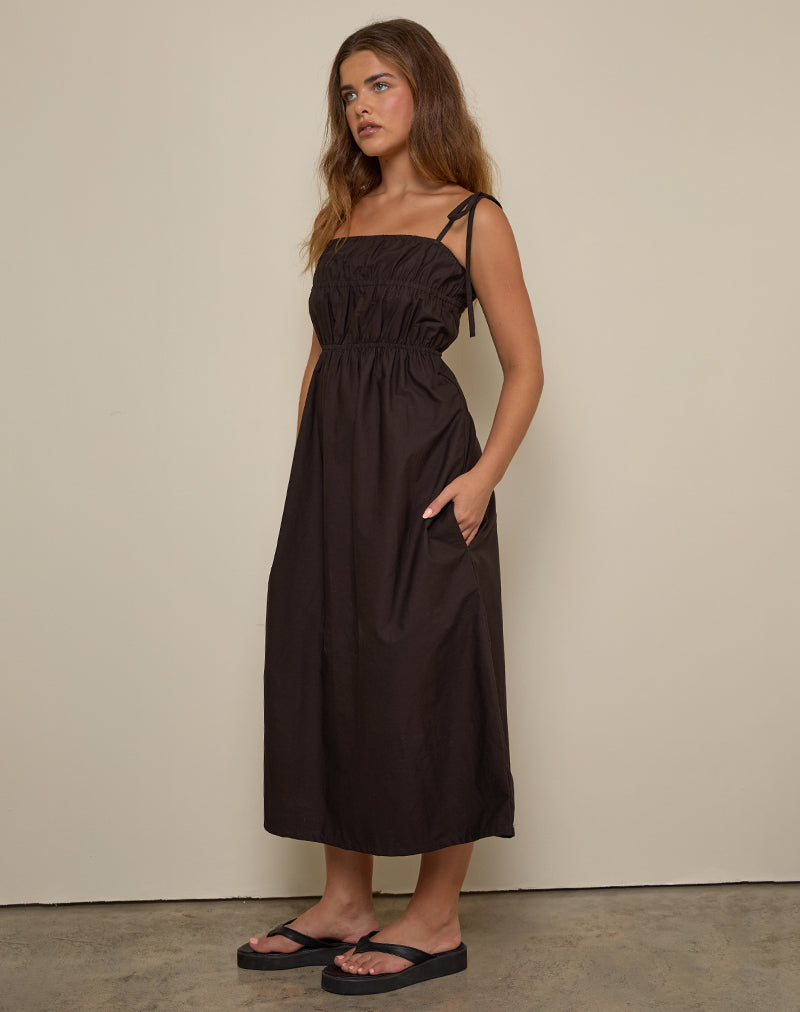 Afbeelding van Haruko Midi Dress in Bittere Chocolade