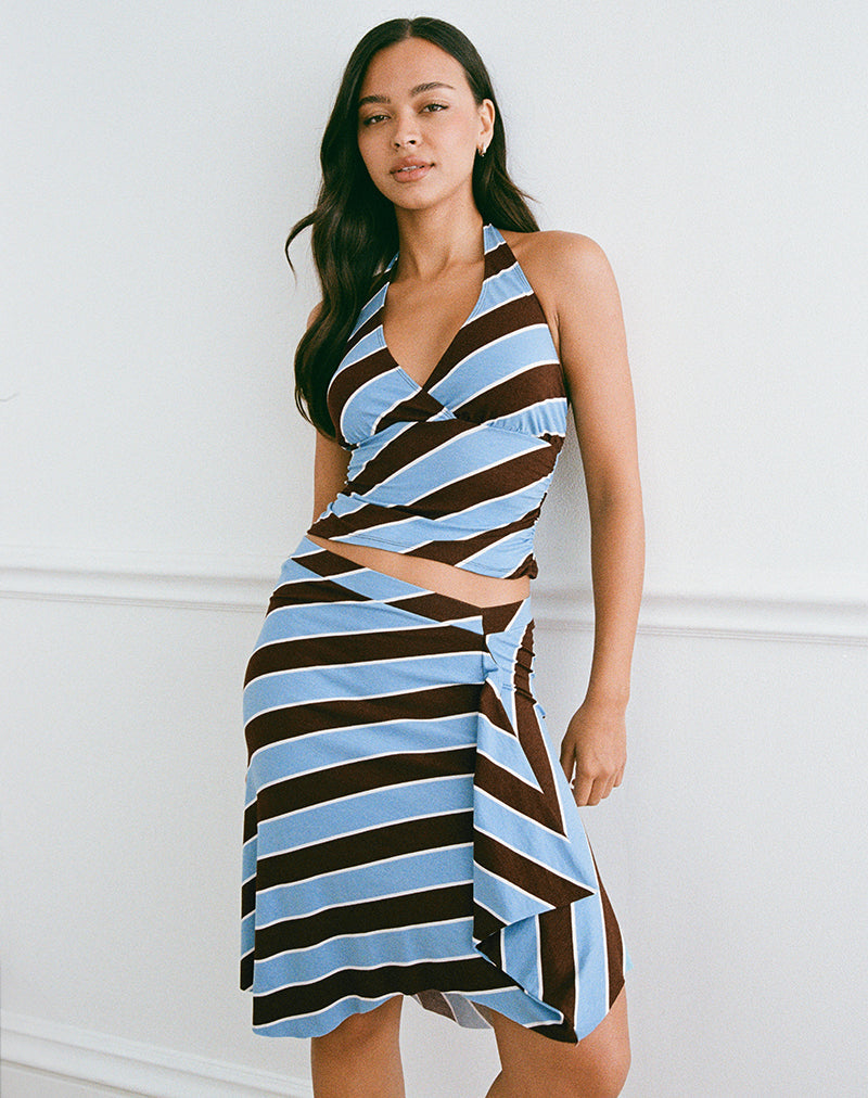 Afbeelding van Haya Plunge Top in Retro Stripe Blauw