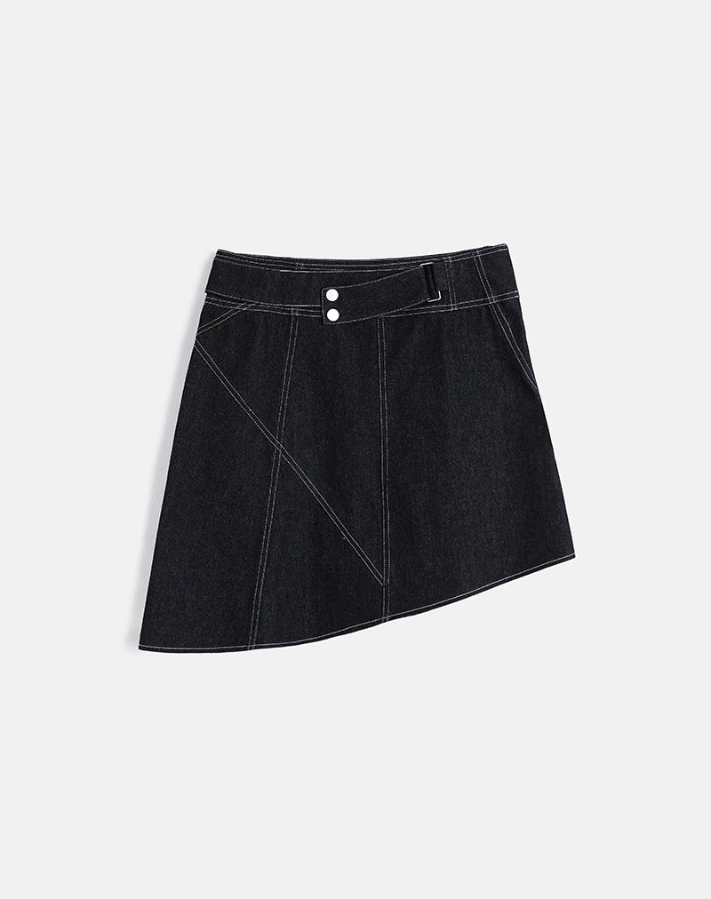 Afbeelding van Hayashi Asymmetrische Midi Rok in Denim Black Wash