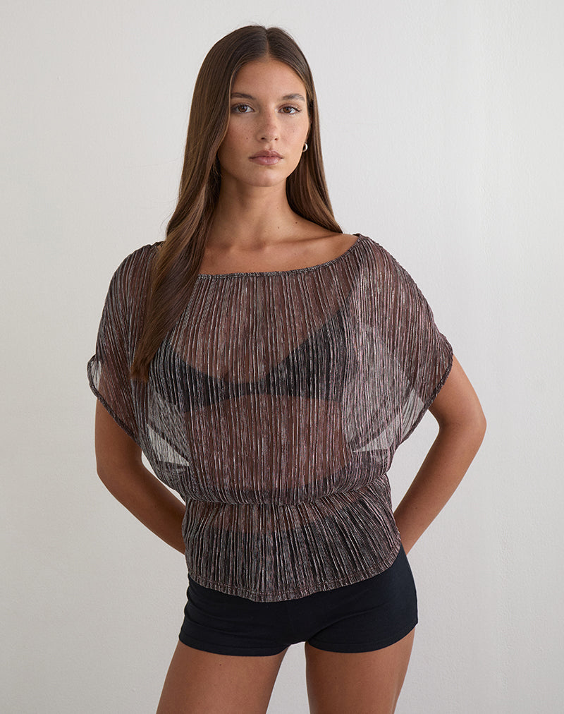 Afbeelding van Hayba Drape Top in Plisse Brown