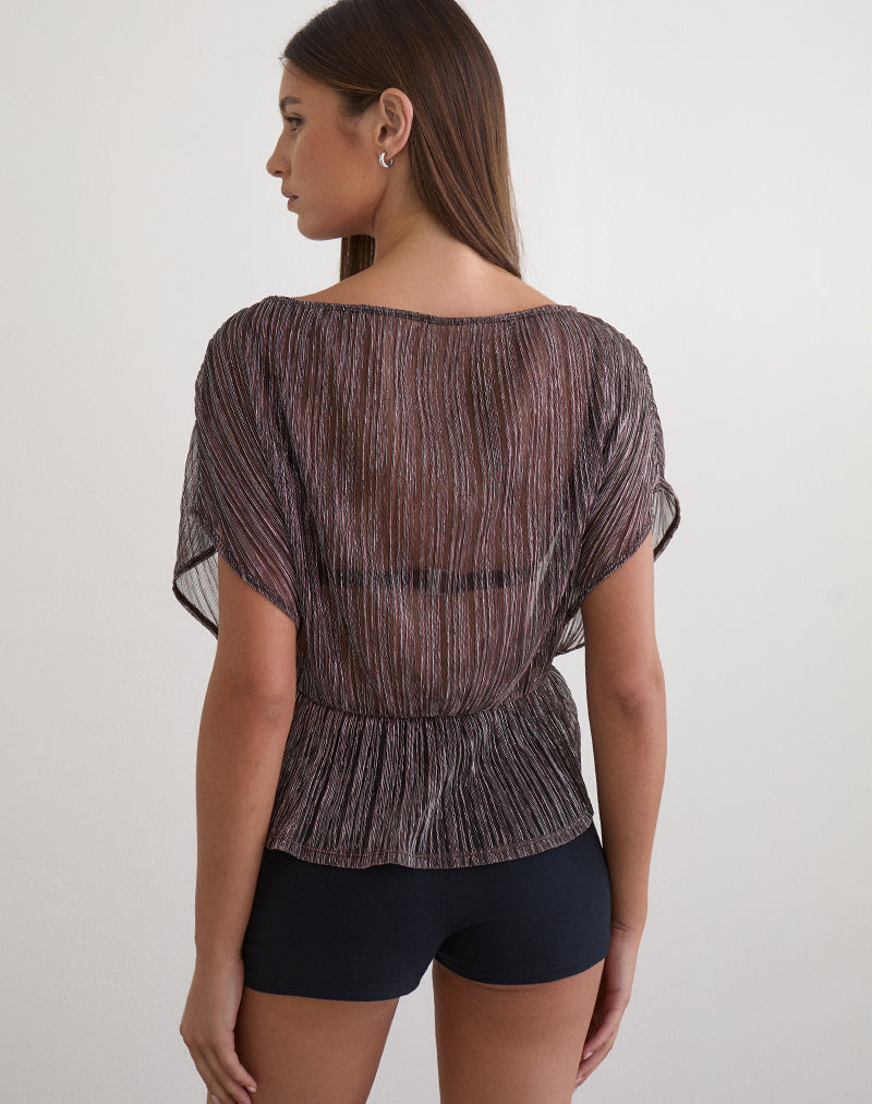 Afbeelding van Hayba Drape Top in Plisse Brown
