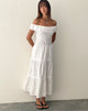 Afbeelding van Helpa Gestippelde Bardot Maxi Dress in Wit