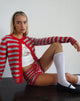 Afbeelding van Henidar vest in rood en grijs streep met kersenprint