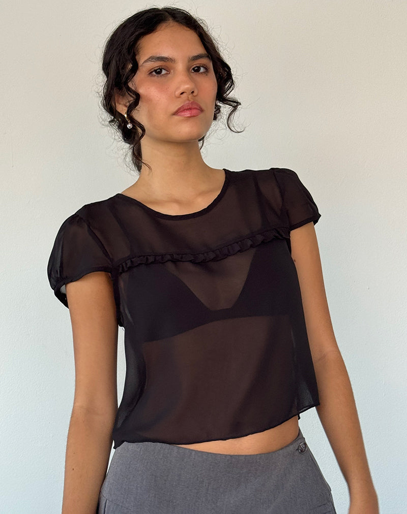 Henrietta Frill Blouse in Zwart Chiffon