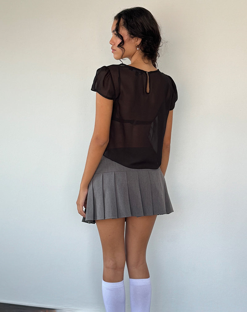 Afbeelding van Henrietta Frill Blouse in Zwart Chiffon